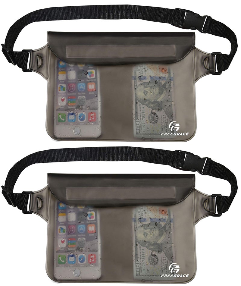 Freegrace Waterproof Pouches Set with Waist Strap - Keep Your Phone and Valuables Dry and Safe â€“ Waterproof Dry Bags for Boating Swimming Snorkeling Kayaking Beach Water Parks Fishing (2 Pack Grey) - Image 1
